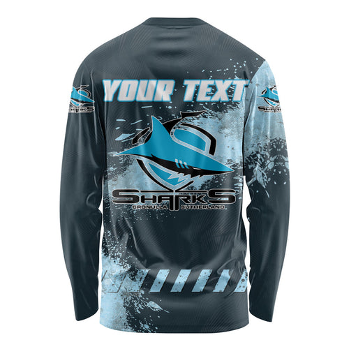 Personalised Cronulla Sutherland Sharks Rugby Long Sleeve Shirt Sharkies Mascot - Sporty Splash Art Style