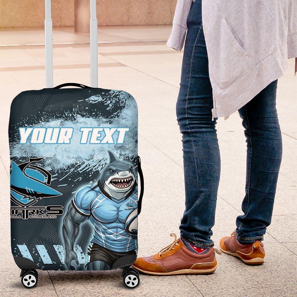 Personalised Cronulla Sutherland Sharks Rugby Luggage Cover Sharkies Mascot - Sporty Splash Art Style