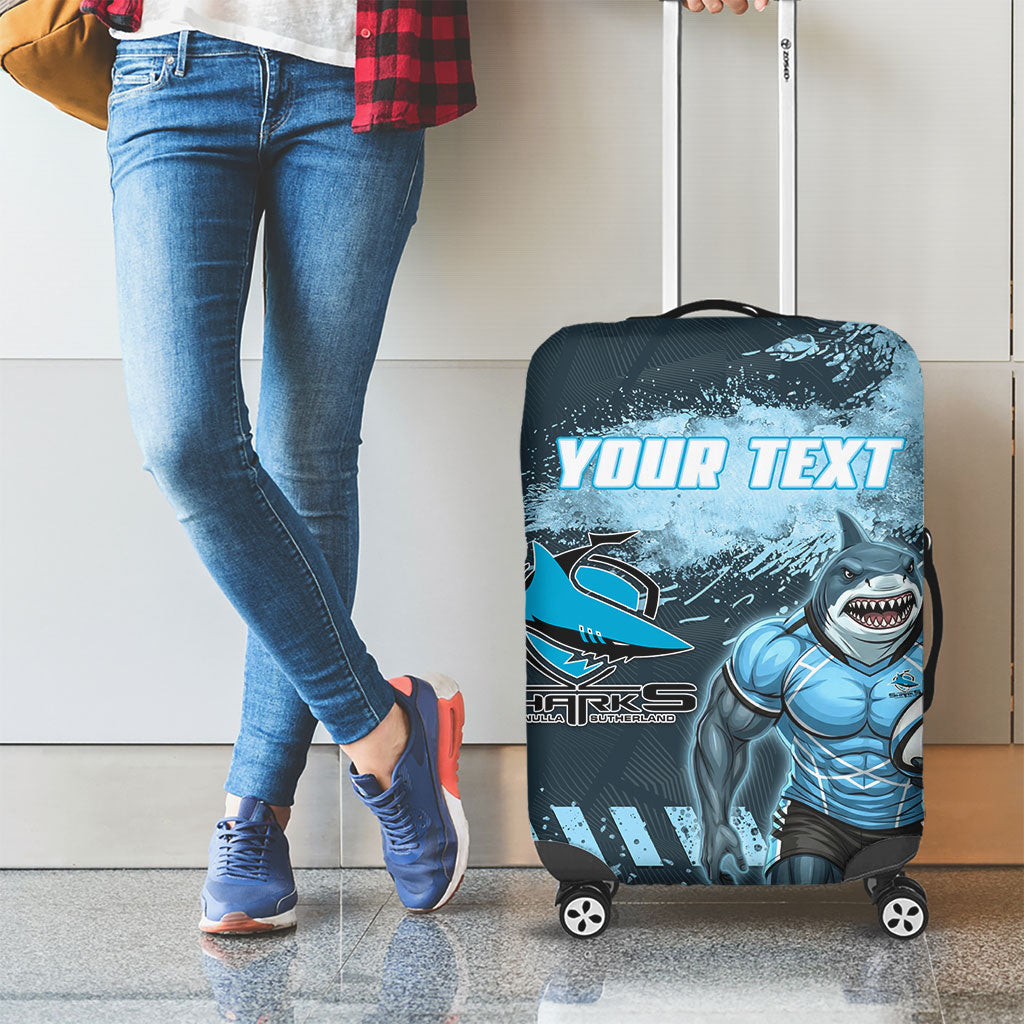Personalised Cronulla Sutherland Sharks Rugby Luggage Cover Sharkies Mascot - Sporty Splash Art Style