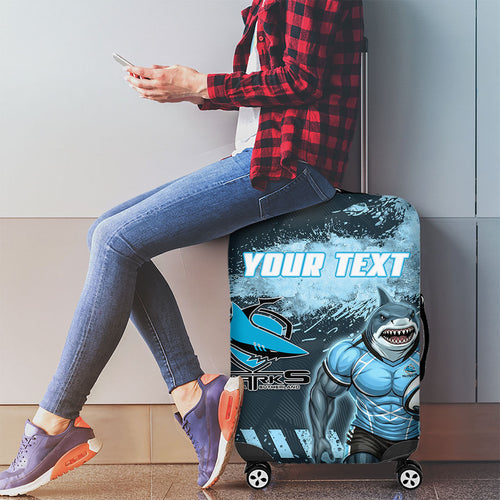 Personalised Cronulla Sutherland Sharks Rugby Luggage Cover Sharkies Mascot - Sporty Splash Art Style