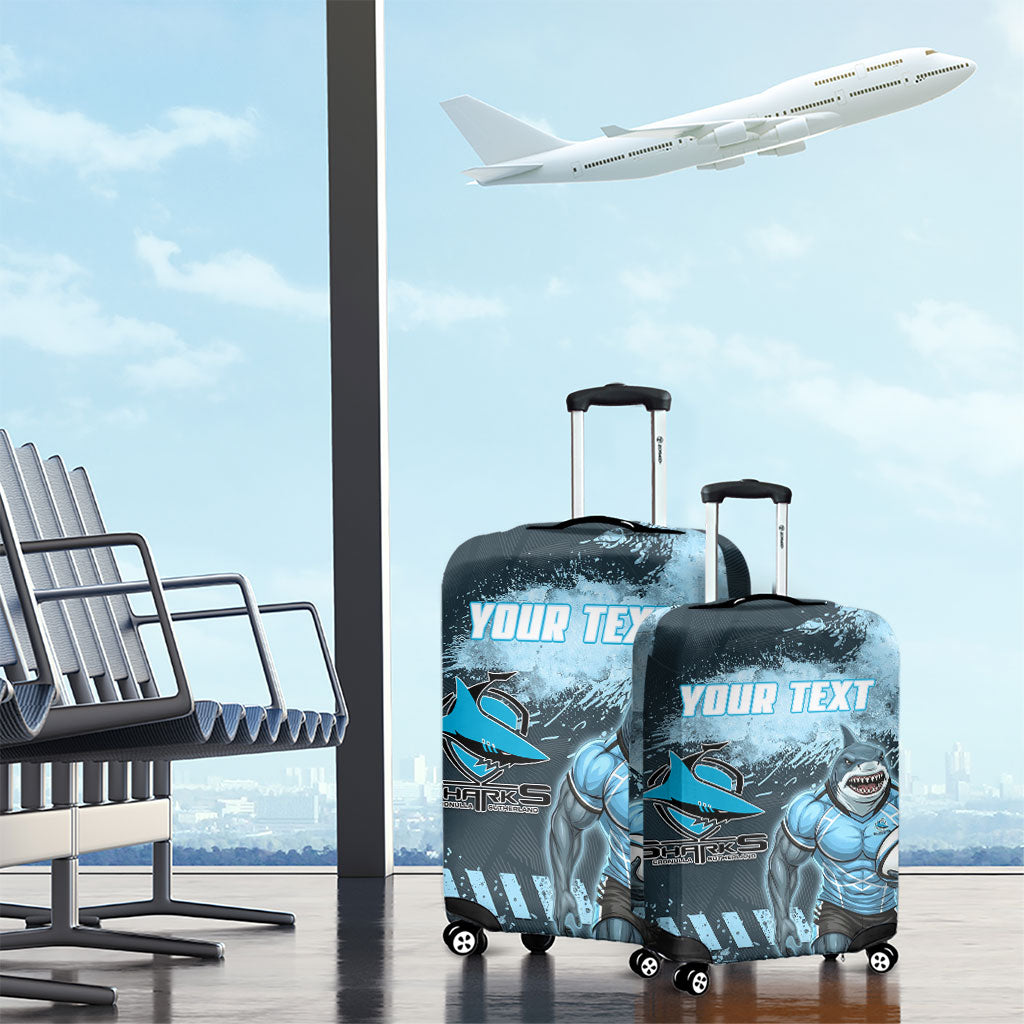 Personalised Cronulla Sutherland Sharks Rugby Luggage Cover Sharkies Mascot - Sporty Splash Art Style