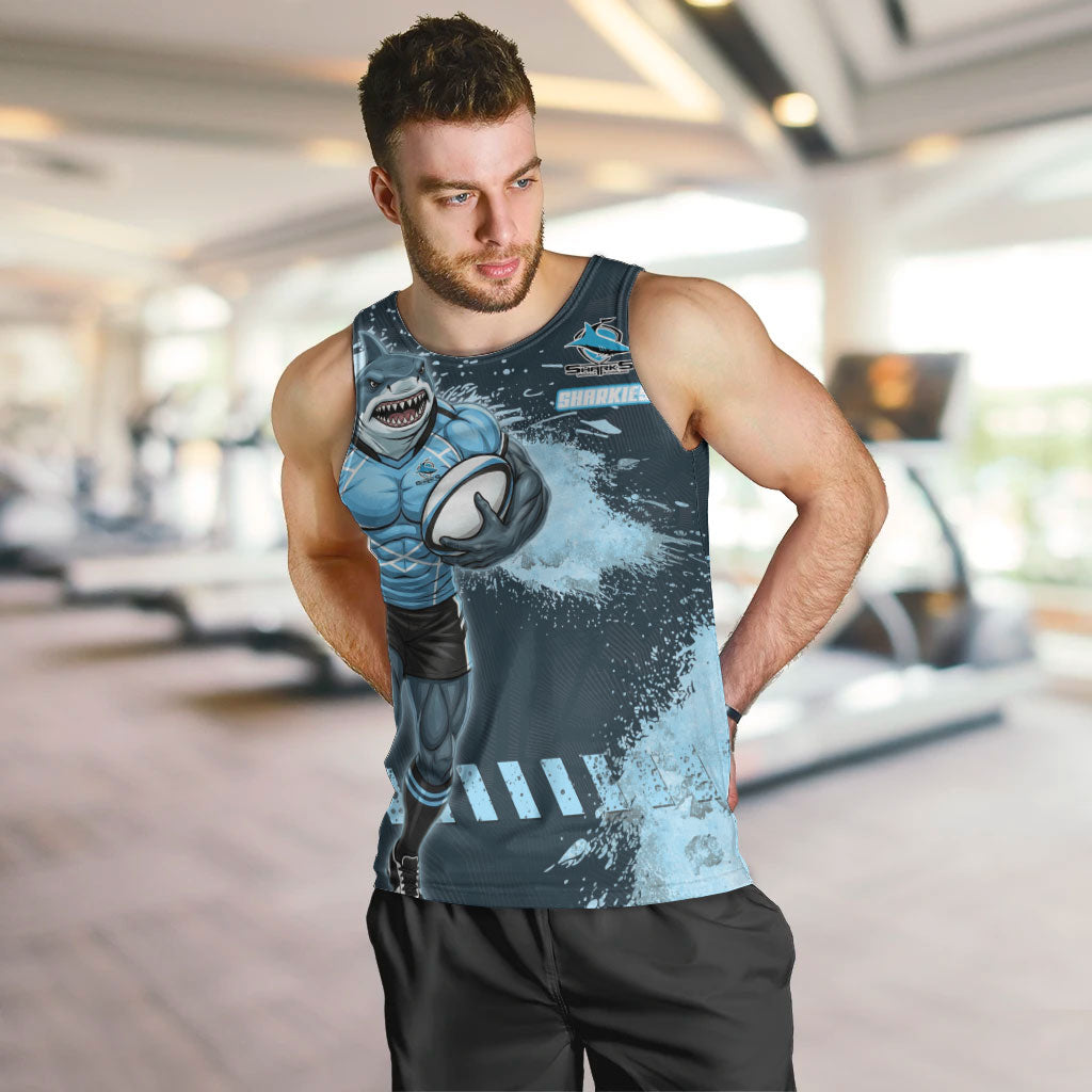 Personalised Cronulla Sutherland Sharks Rugby Men Tank Top Sharkies Mascot - Sporty Splash Art Style