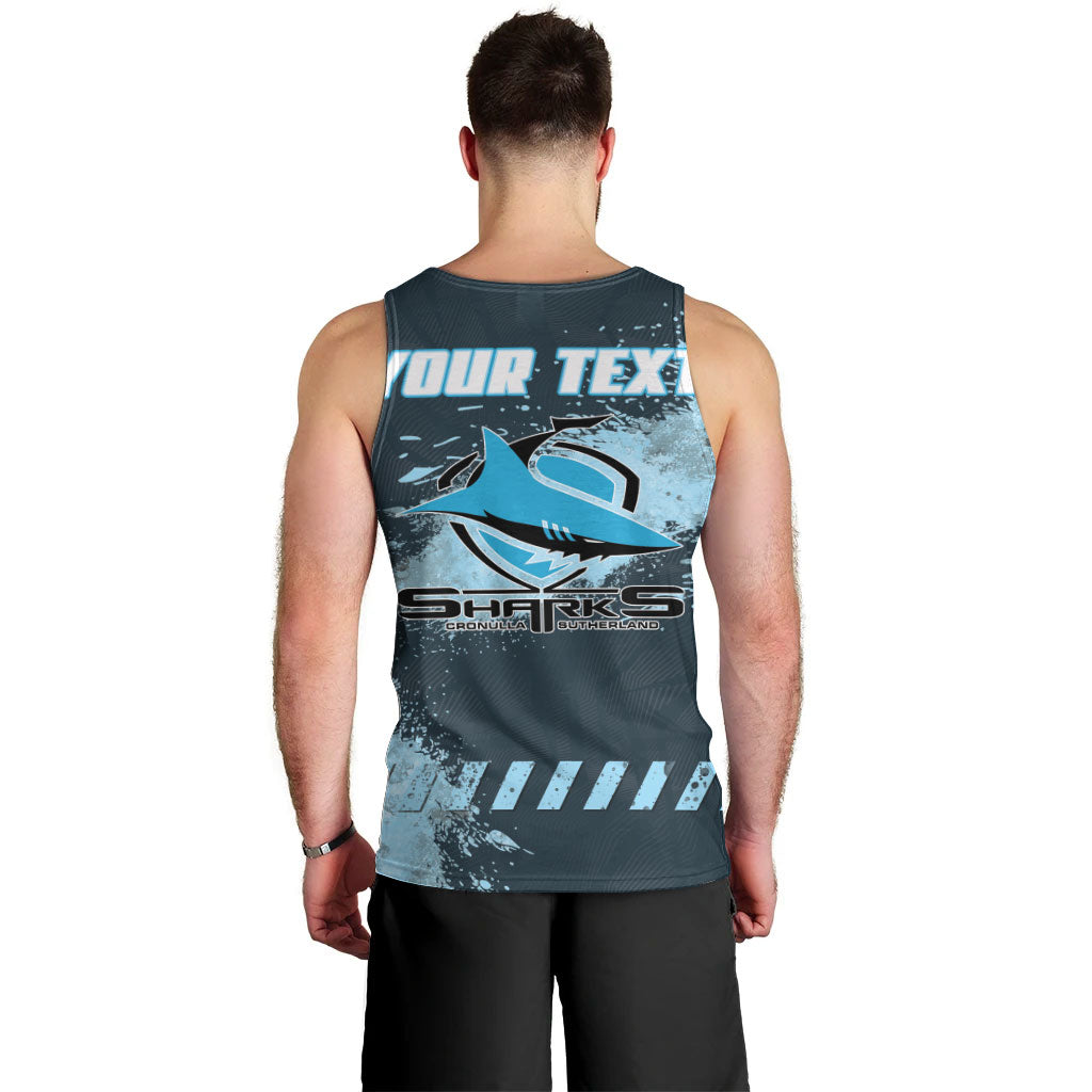 Personalised Cronulla Sutherland Sharks Rugby Men Tank Top Sharkies Mascot - Sporty Splash Art Style
