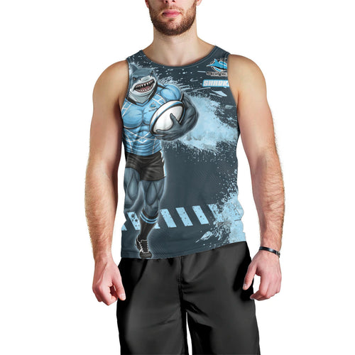 Personalised Cronulla Sutherland Sharks Rugby Men Tank Top Sharkies Mascot - Sporty Splash Art Style