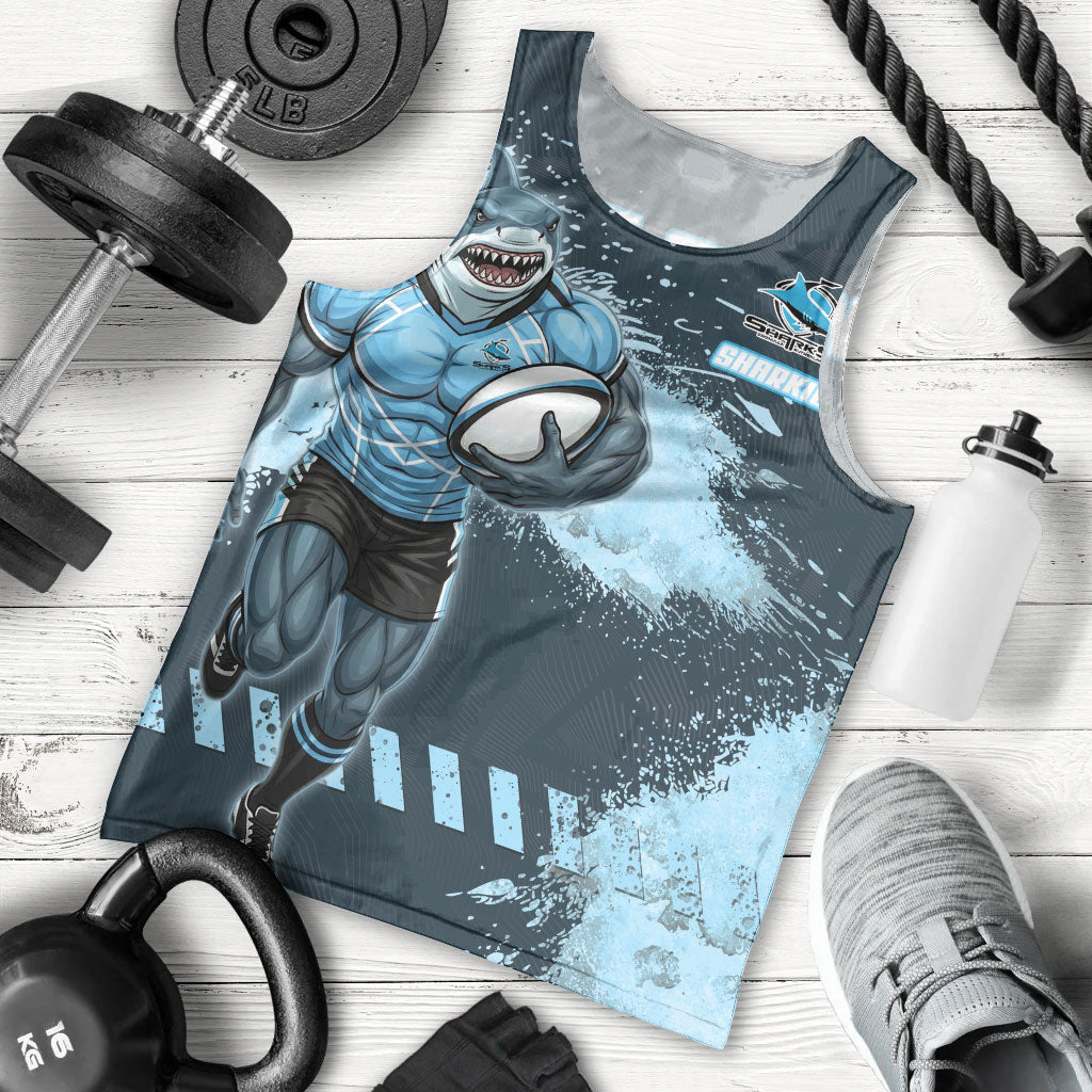 Personalised Cronulla Sutherland Sharks Rugby Men Tank Top Sharkies Mascot - Sporty Splash Art Style