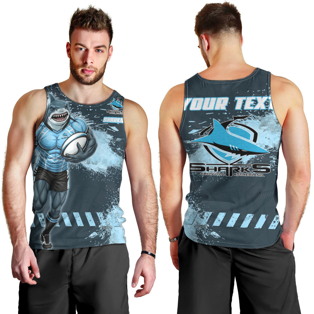 Personalised Cronulla Sutherland Sharks Rugby Men Tank Top Sharkies Mascot - Sporty Splash Art Style