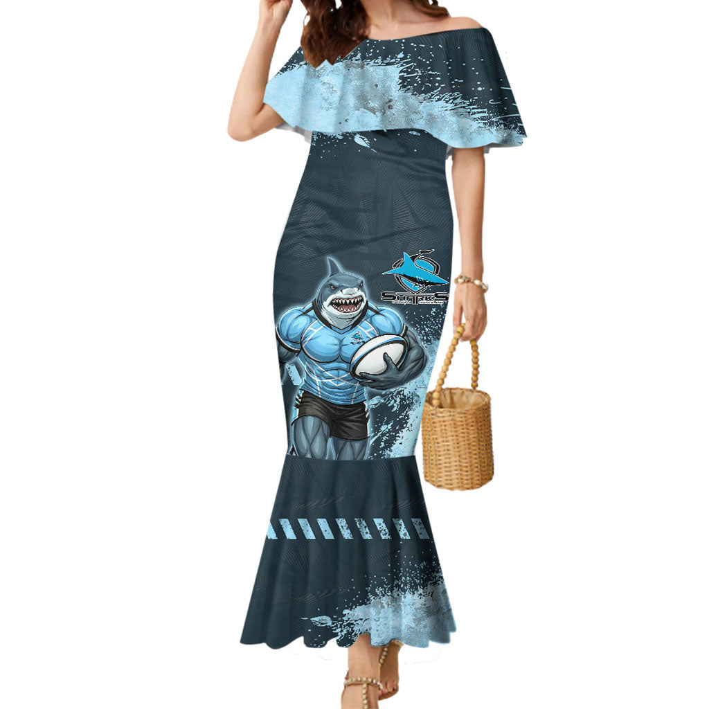 Personalised Cronulla Sutherland Sharks Rugby Mermaid Dress Sharkies Mascot - Sporty Splash Art Style