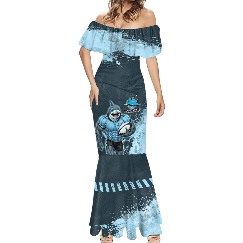 Personalised Cronulla Sutherland Sharks Rugby Mermaid Dress Sharkies Mascot - Sporty Splash Art Style