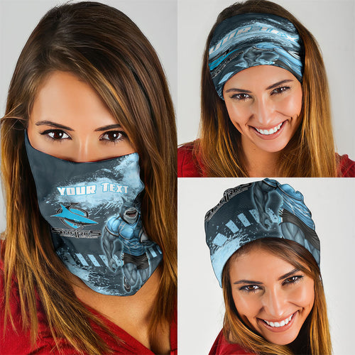 Personalised Cronulla Sutherland Sharks Rugby Neck Gaiter Sharkies Mascot - Sporty Splash Art Style