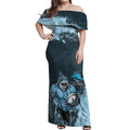 Personalised Cronulla Sutherland Sharks Rugby Off Shoulder Maxi Dress Sharkies Mascot - Sporty Splash Art Style
