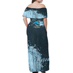 Personalised Cronulla Sutherland Sharks Rugby Off Shoulder Maxi Dress Sharkies Mascot - Sporty Splash Art Style