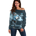 Personalised Cronulla Sutherland Sharks Rugby Off Shoulder Sweater Sharkies Mascot - Sporty Splash Art Style