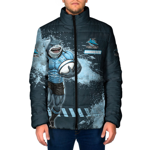 Personalised Cronulla Sutherland Sharks Rugby Padded Jacket Sharkies Mascot - Sporty Splash Art Style