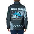Personalised Cronulla Sutherland Sharks Rugby Padded Jacket Sharkies Mascot - Sporty Splash Art Style