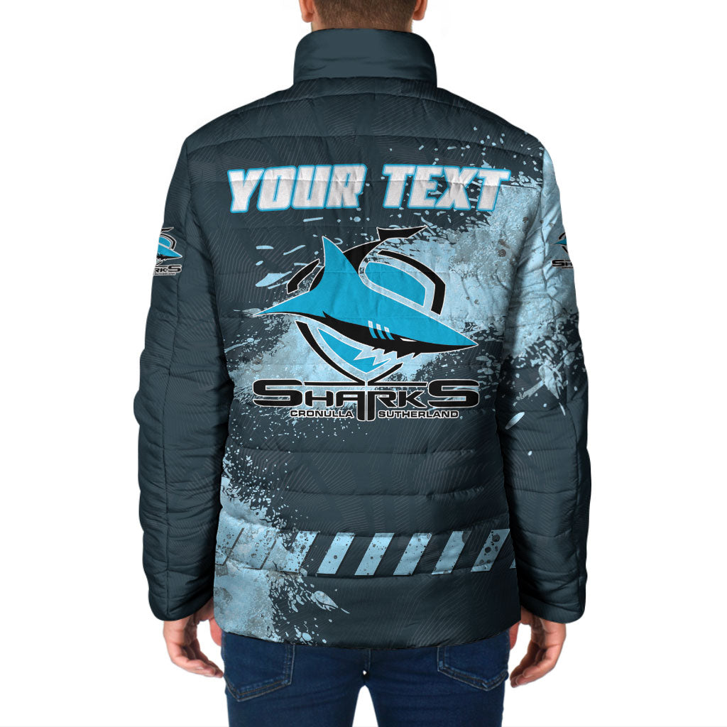 Personalised Cronulla Sutherland Sharks Rugby Padded Jacket Sharkies Mascot - Sporty Splash Art Style