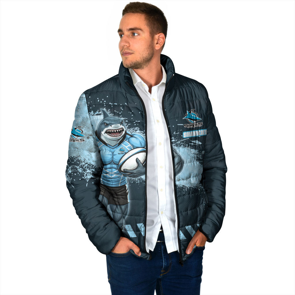 Personalised Cronulla Sutherland Sharks Rugby Padded Jacket Sharkies Mascot - Sporty Splash Art Style