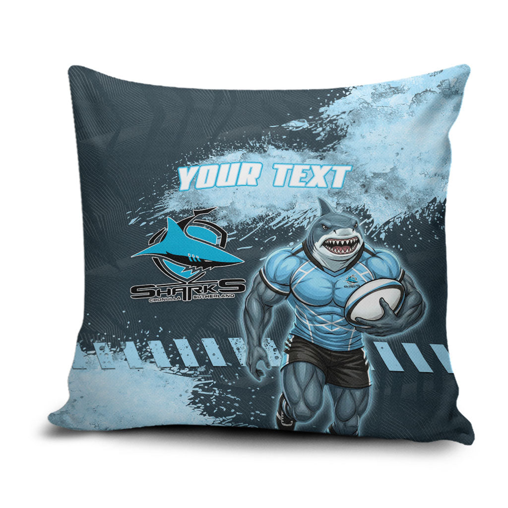 Personalised Cronulla Sutherland Sharks Rugby Pillow Cover Sharkies Mascot - Sporty Splash Art Style