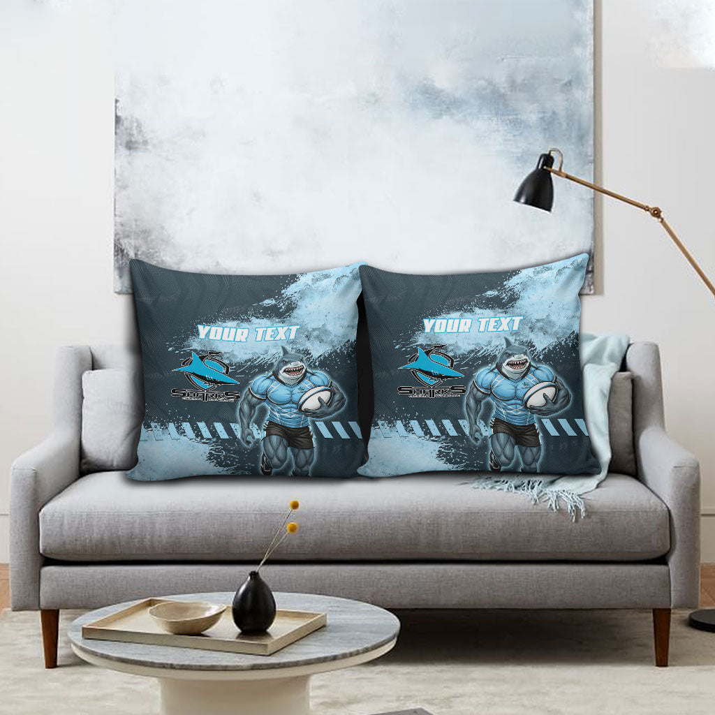 Personalised Cronulla Sutherland Sharks Rugby Pillow Cover Sharkies Mascot - Sporty Splash Art Style