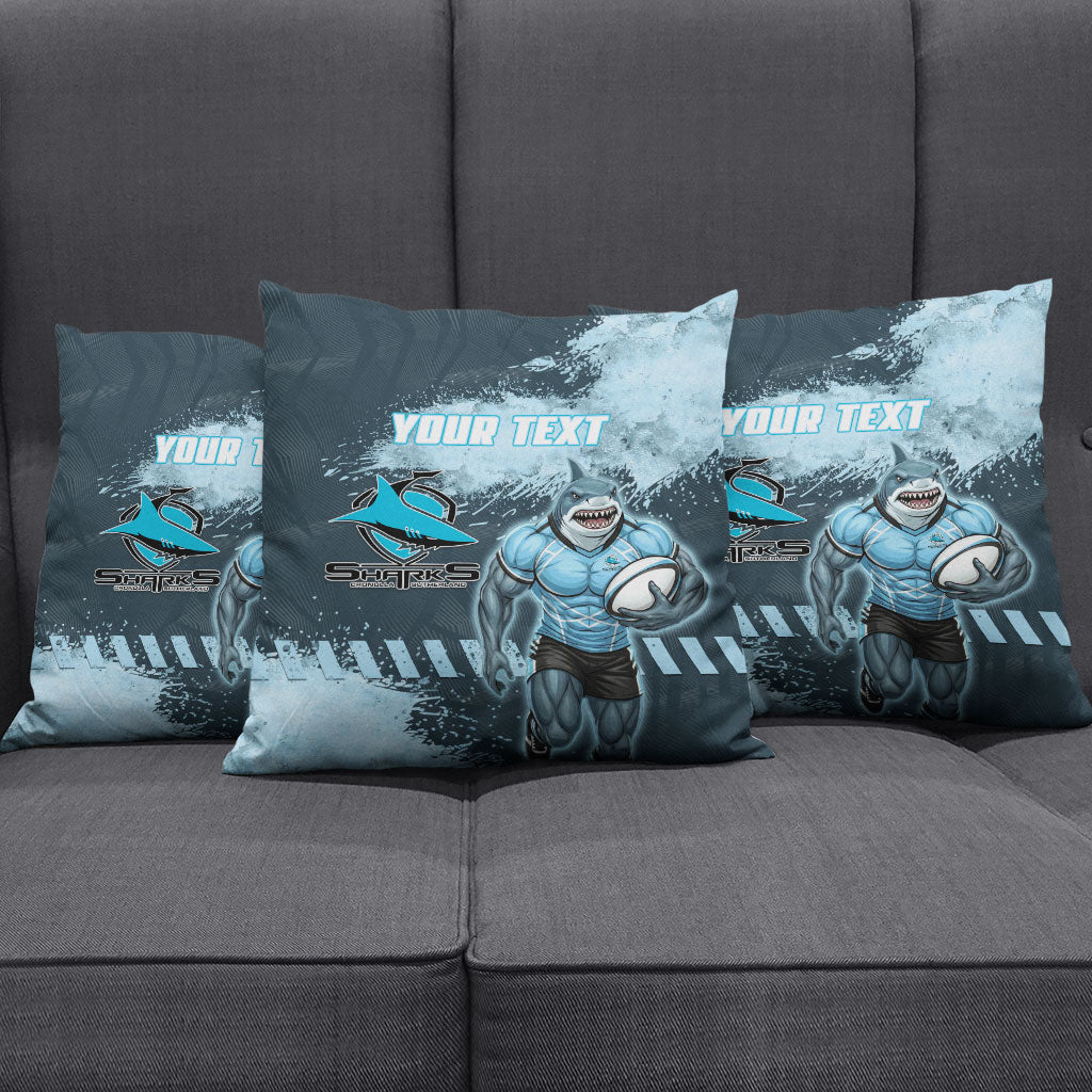 Personalised Cronulla Sutherland Sharks Rugby Pillow Cover Sharkies Mascot - Sporty Splash Art Style