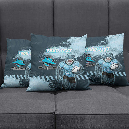 Personalised Cronulla Sutherland Sharks Rugby Pillow Cover Sharkies Mascot - Sporty Splash Art Style