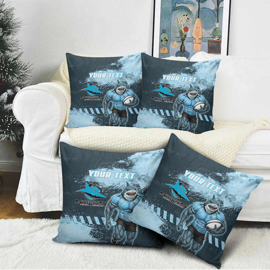 Personalised Cronulla Sutherland Sharks Rugby Pillow Cover Sharkies Mascot - Sporty Splash Art Style