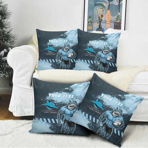 Personalised Cronulla Sutherland Sharks Rugby Pillow Cover Sharkies Mascot - Sporty Splash Art Style