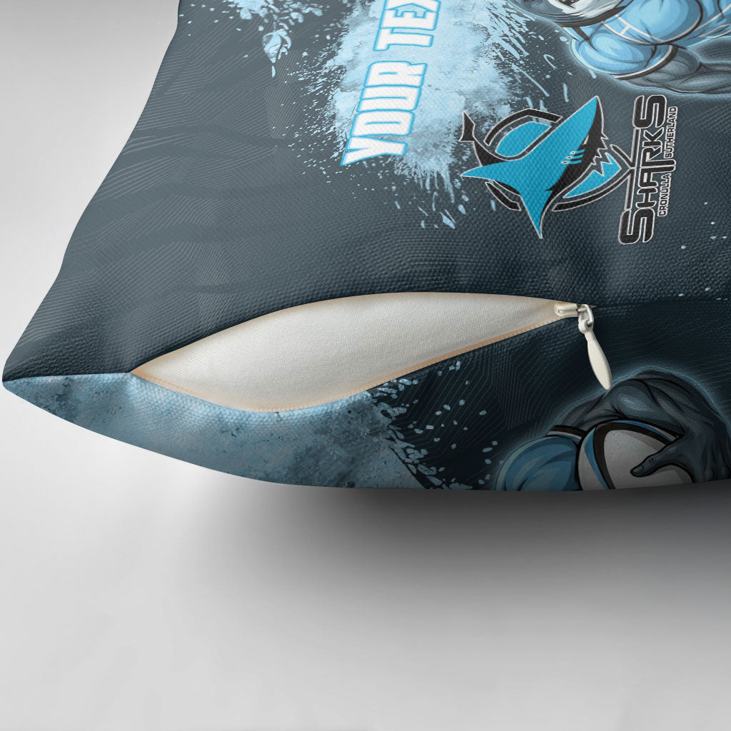 Personalised Cronulla Sutherland Sharks Rugby Pillow Cover Sharkies Mascot - Sporty Splash Art Style