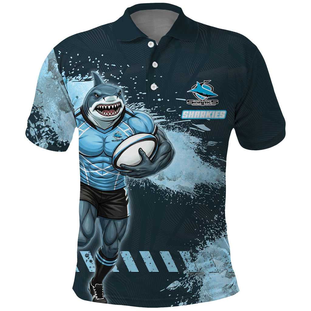 Personalised Cronulla Sutherland Sharks Rugby Polo Shirt Sharkies Mascot - Sporty Splash Art Style