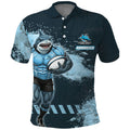 Personalised Cronulla Sutherland Sharks Rugby Polo Shirt Sharkies Mascot - Sporty Splash Art Style