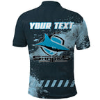 Personalised Cronulla Sutherland Sharks Rugby Polo Shirt Sharkies Mascot - Sporty Splash Art Style