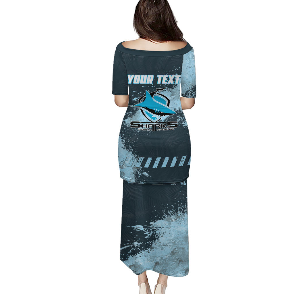 Personalised Cronulla Sutherland Sharks Rugby Puletasi Sharkies Mascot - Sporty Splash Art Style
