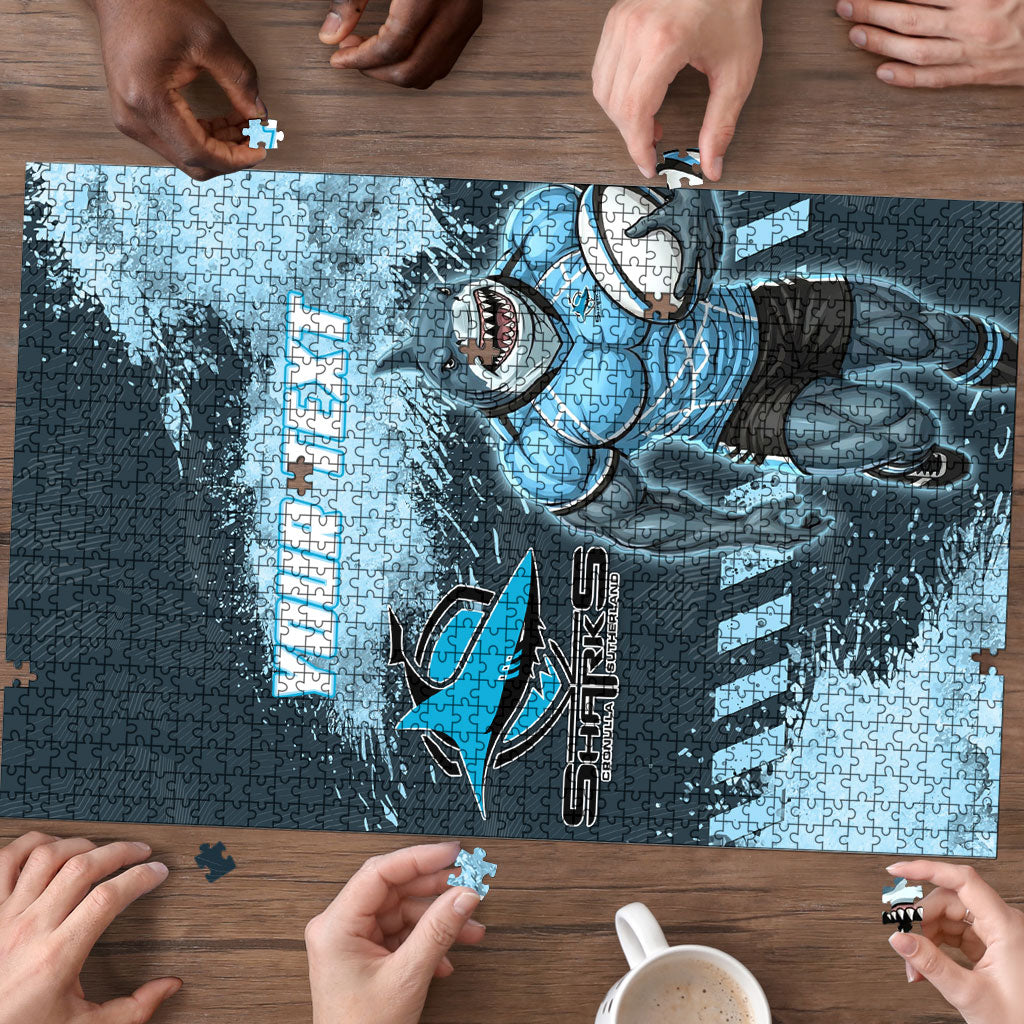 Personalised Cronulla Sutherland Sharks Rugby Puzzle Sharkies Mascot - Sporty Splash Art Style
