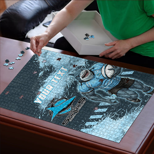 Personalised Cronulla Sutherland Sharks Rugby Puzzle Sharkies Mascot - Sporty Splash Art Style