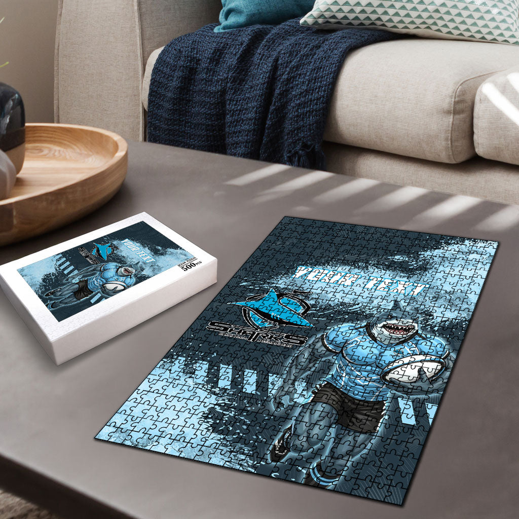 Personalised Cronulla Sutherland Sharks Rugby Puzzle Sharkies Mascot - Sporty Splash Art Style