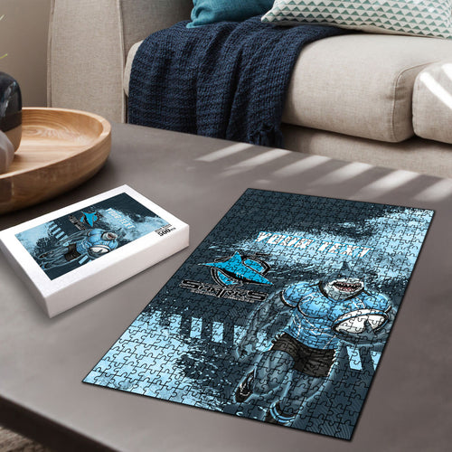 Personalised Cronulla Sutherland Sharks Rugby Puzzle Sharkies Mascot - Sporty Splash Art Style