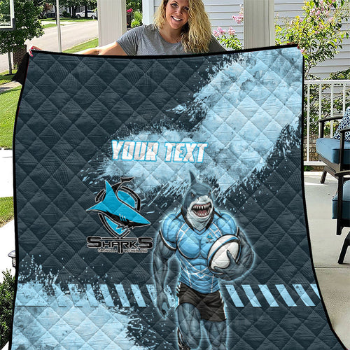 Personalised Cronulla Sutherland Sharks Rugby Quilt Sharkies Mascot - Sporty Splash Art Style