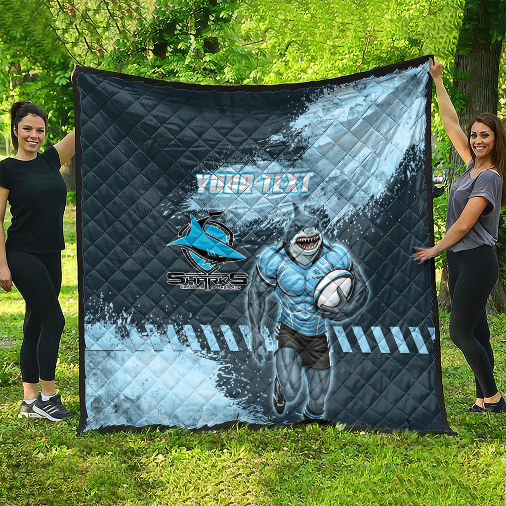Personalised Cronulla Sutherland Sharks Rugby Quilt Sharkies Mascot - Sporty Splash Art Style
