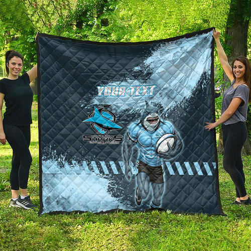 Personalised Cronulla Sutherland Sharks Rugby Quilt Sharkies Mascot - Sporty Splash Art Style