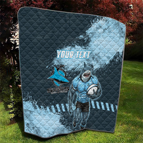 Personalised Cronulla Sutherland Sharks Rugby Quilt Sharkies Mascot - Sporty Splash Art Style