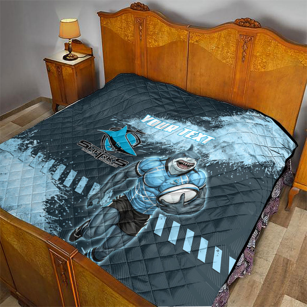 Personalised Cronulla Sutherland Sharks Rugby Quilt Sharkies Mascot - Sporty Splash Art Style