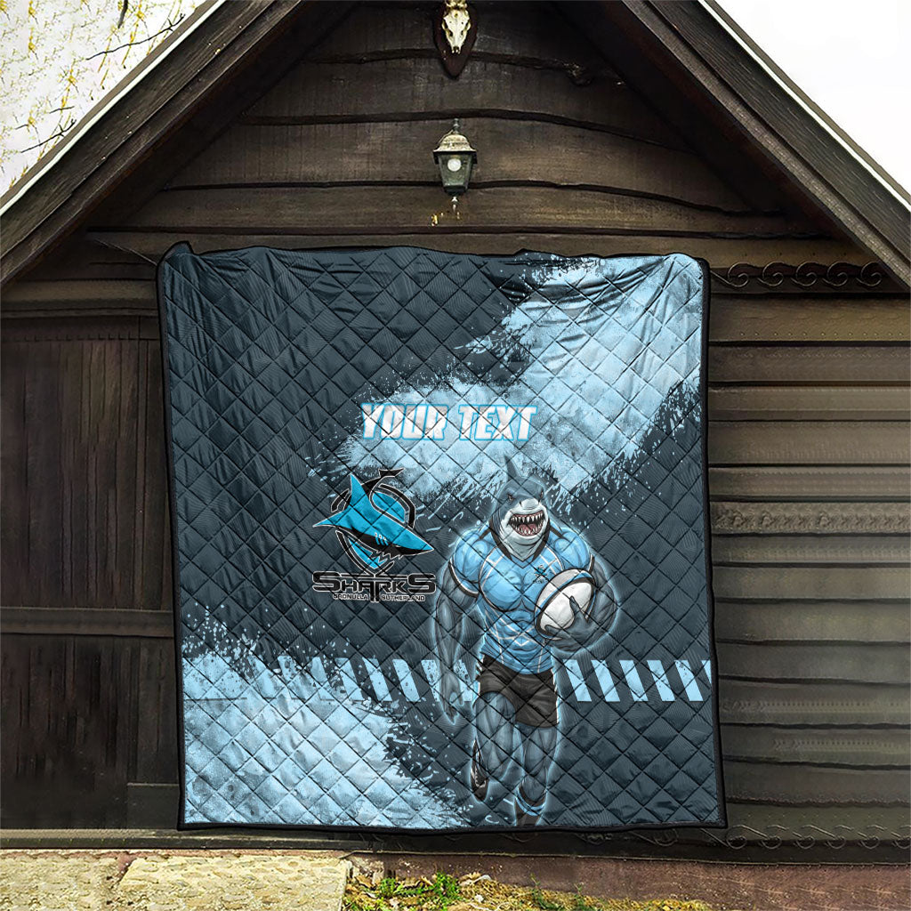 Personalised Cronulla Sutherland Sharks Rugby Quilt Sharkies Mascot - Sporty Splash Art Style
