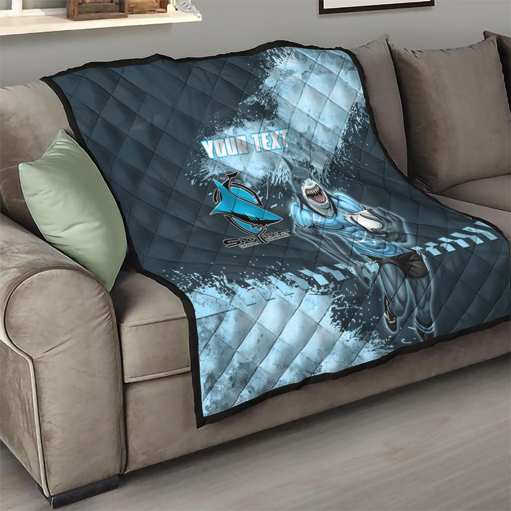 Personalised Cronulla Sutherland Sharks Rugby Quilt Sharkies Mascot - Sporty Splash Art Style