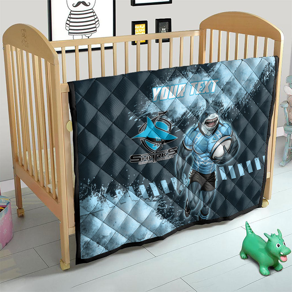 Personalised Cronulla Sutherland Sharks Rugby Quilt Sharkies Mascot - Sporty Splash Art Style