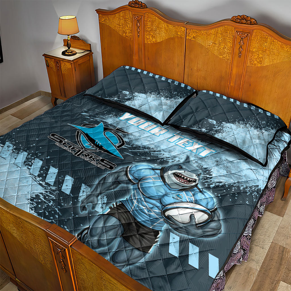 Personalised Cronulla Sutherland Sharks Rugby Quilt Bed Set Sharkies Mascot - Sporty Splash Art Style