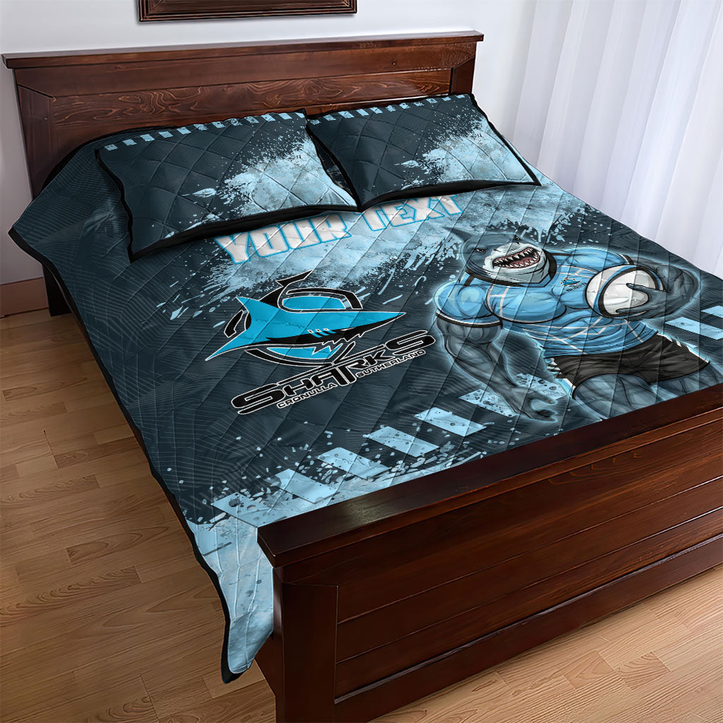 Personalised Cronulla Sutherland Sharks Rugby Quilt Bed Set Sharkies Mascot - Sporty Splash Art Style