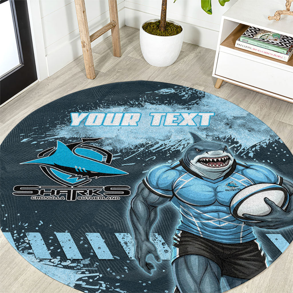 Personalised Cronulla Sutherland Sharks Rugby Round Carpet Sharkies Mascot - Sporty Splash Art Style