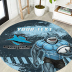 Personalised Cronulla Sutherland Sharks Rugby Round Carpet Sharkies Mascot - Sporty Splash Art Style