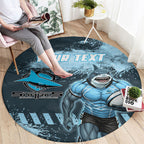 Personalised Cronulla Sutherland Sharks Rugby Round Carpet Sharkies Mascot - Sporty Splash Art Style
