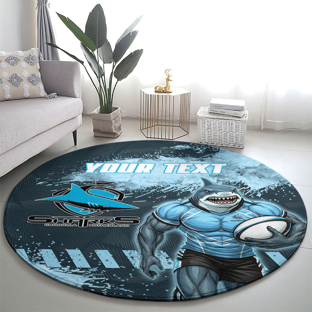 Personalised Cronulla Sutherland Sharks Rugby Round Carpet Sharkies Mascot - Sporty Splash Art Style