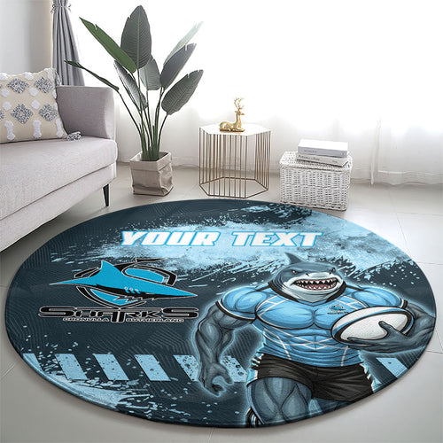 Personalised Cronulla Sutherland Sharks Rugby Round Carpet Sharkies Mascot - Sporty Splash Art Style